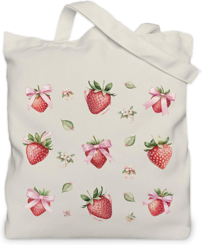Strawberry Bag for Women, Strawberry Tote Bag for Girls, Pink Bows Summer Style, Medium | Amazon (US)