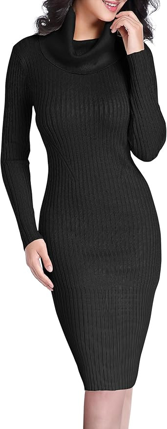 v28 Sweater Dress for Women Ribbed Knit Fitted midi Sexy Fall Winter Bodycon Cowl Neck Dresses | Amazon (US)
