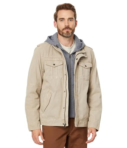 Levi's Men's Washed Cotton Hooded Military Jacket (Regular & Big & Tall Sizes), Stone/Sherpa Lined, Medium | Amazon (US)