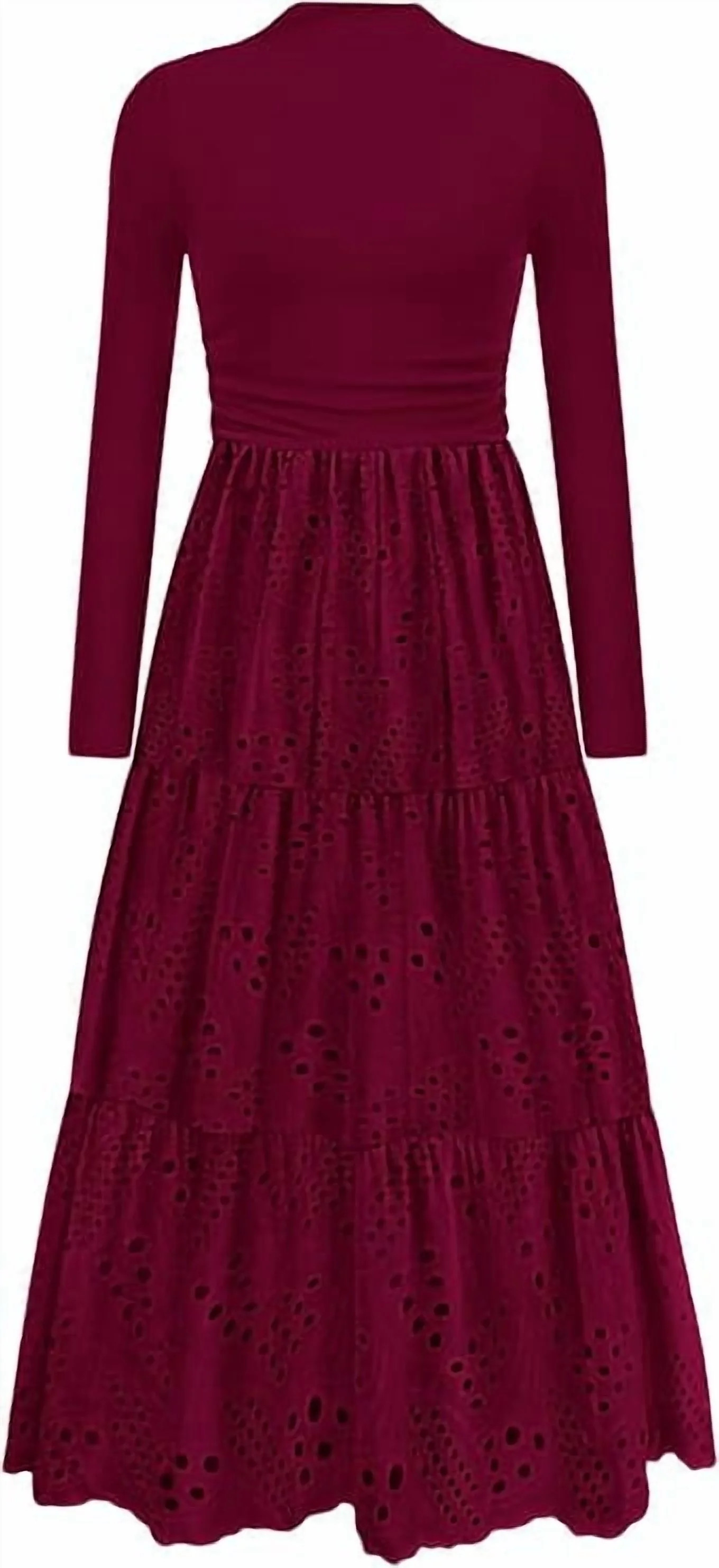 PRETTYGARDEN Long Sleeve Dress for Women Fall Eyelet Mock Neck A Line Elegant Classy Maxi Wedding... | Walmart (US)