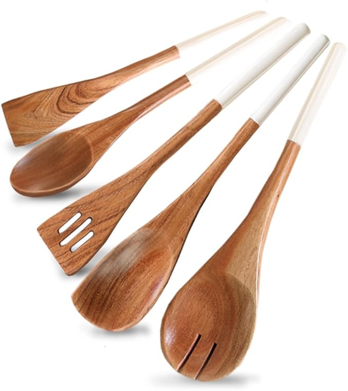 Folkulture Wooden Spoons for Cooking | 12" Premium Acacia Wooden Utensil Set of 5 - Smooth Finish... | Amazon (US)