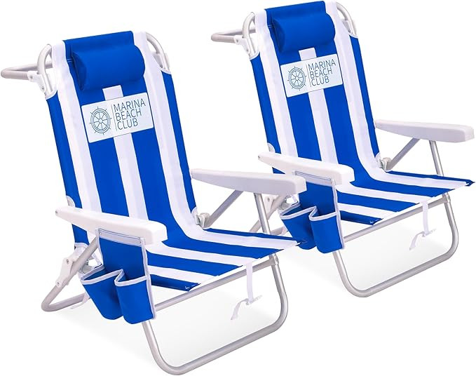 Luxury Sturdy Extra Comfort Backpack Beach Chair/Bundle of 2 Units (Blue White Stripes) | Amazon (US)