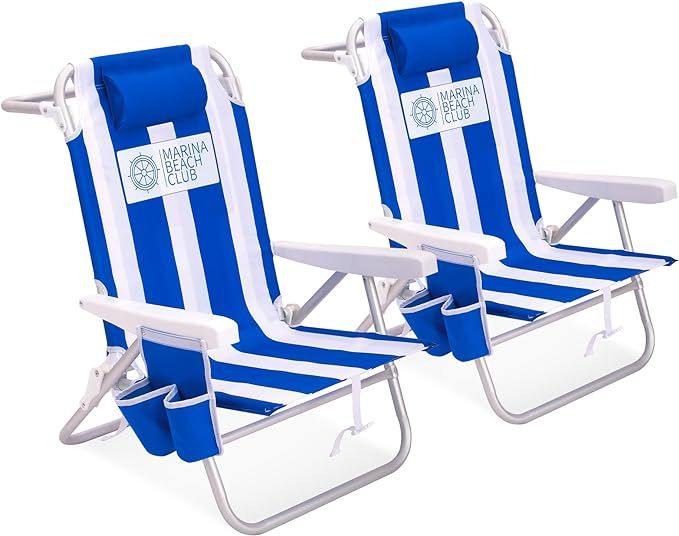 Luxury Sturdy Extra Comfort Backpack Beach Chair/Bundle of 2 Units (Blue White Stripes) | Amazon (US)