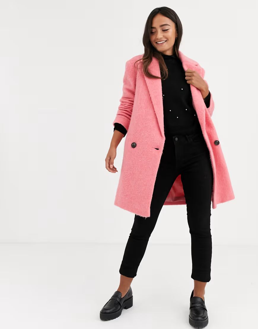 ASOS DESIGN longline brushed oversized coat in pink | ASOS (Global)