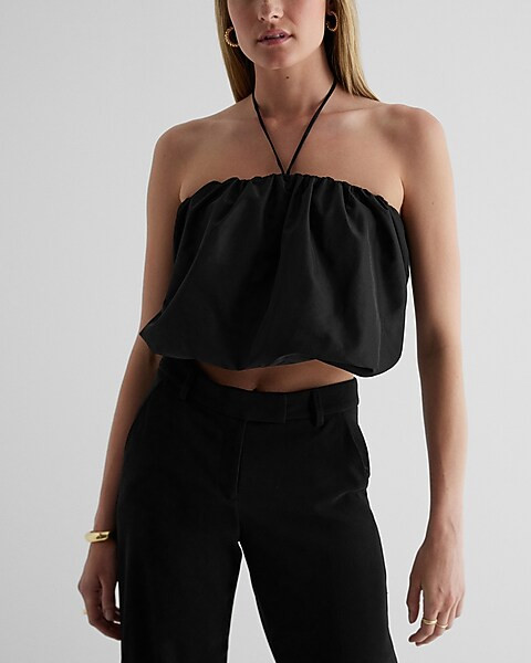 Halter Neck Bubble Cropped Cami | Express