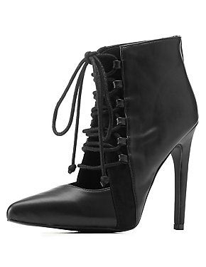 Qupid Lace-Up Pointed Toe Booties | Charlotte Russe