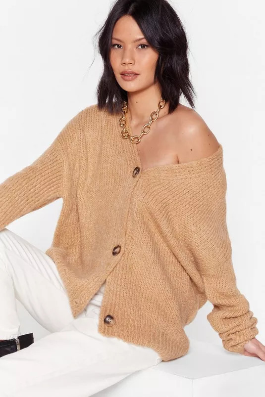 Knitted Oversized V Neck Cardigan | Nasty Gal (US)