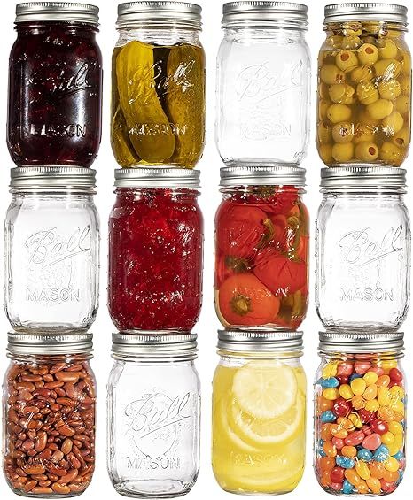 Ball Regular Mouth Mason Jars 32 oz. (12 Pack) - Quart Size Jars with Airtight Lids and Bands for... | Amazon (US)