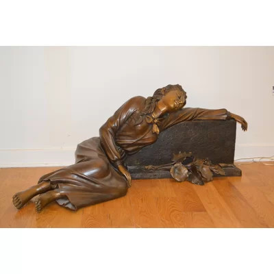Lady With Flowers On Tombstone Bronze Statue - Size: 62"L X 32"W X 24"H. | Wayfair North America