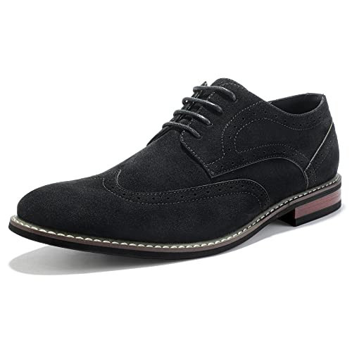 Mofri Men Dress Shoes Formal Lace Up Latex Insole Oxford Business Wedding Leather Derby Shoe(Black Suede 10.5) | Amazon (US)