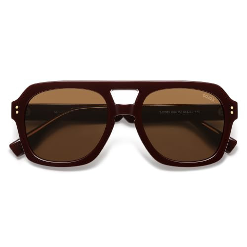SOJOS Retro Polarized Aviator Sunglasses Womens Mens Dark Red/Dark Brown | Amazon (US)