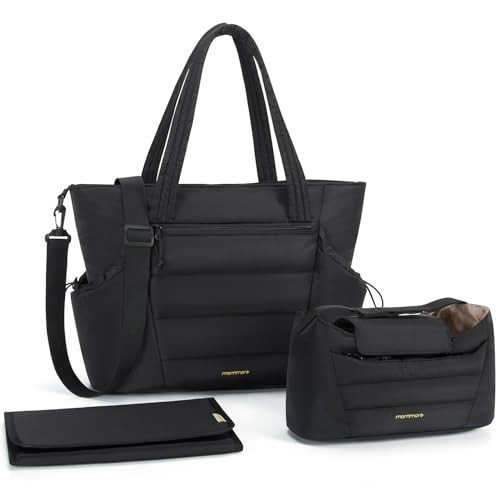 mommore Diaper Bag Tote with Stroller Organizer Puffer Bag Large Capacity Baby Bag 3 Pcs with Changing Pad for Travel, Hospital | Amazon (US)