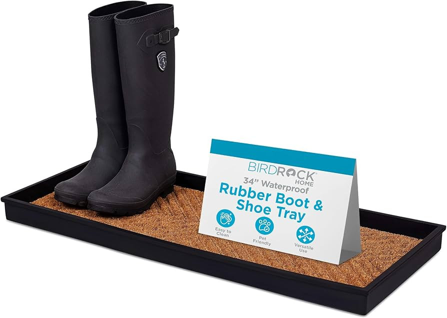 BIRDROCK HOME Rubber Boot & Shoe Tray | Coir Insert | 34" x 14" | Waterproof Shoe Tray for entryw... | Amazon (US)