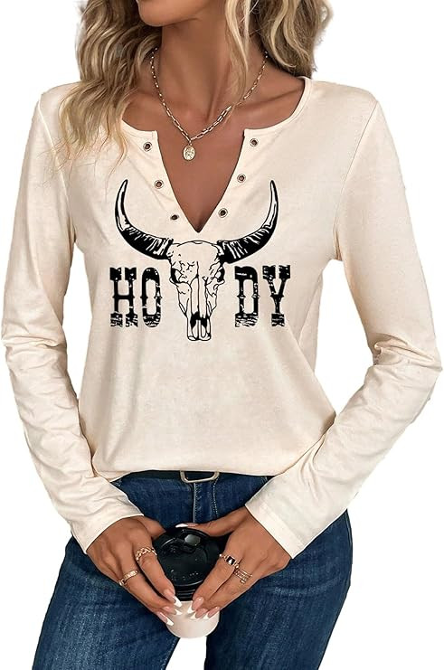 SODSHY Women's Cowboy Shirt Country Concert Outfit Cute Western Graphic Tee Casual Notched Neck L... | Amazon (US)