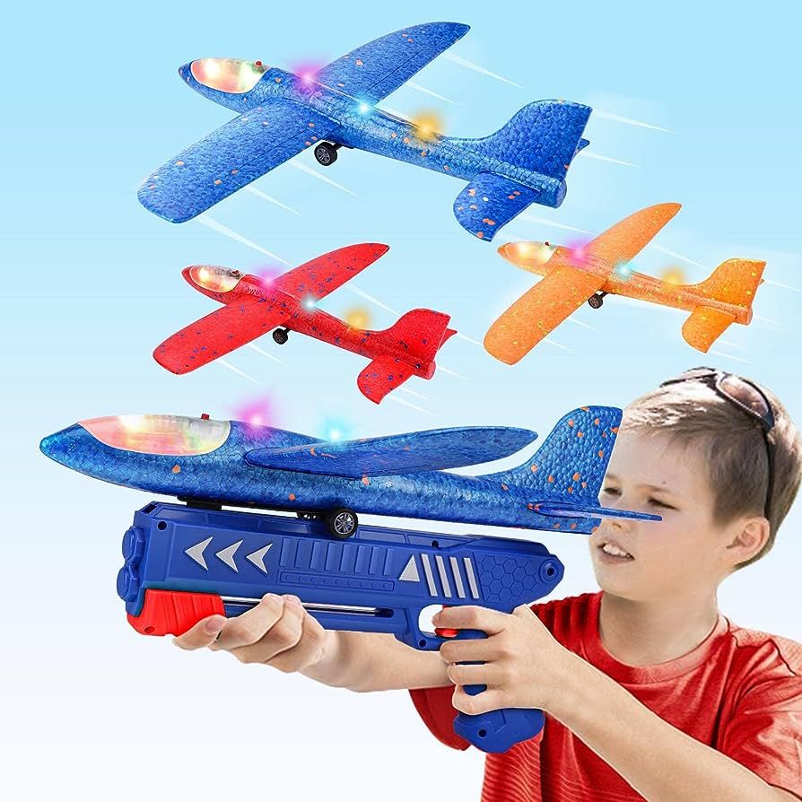 3 Pack Airplane Launcher Toy, 12.6" Foam Glider Led Plane, 2 Flight Mode Catapult Plane for Kids ... | Amazon (US)