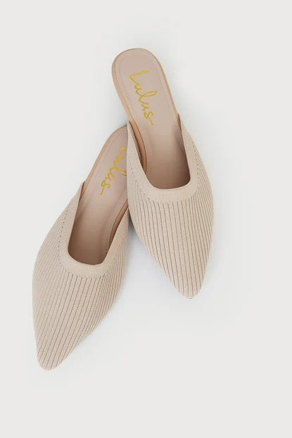 Jeaney Light Nude Ribbed Knit Pointed-Toe Mule Slides | Lulus
