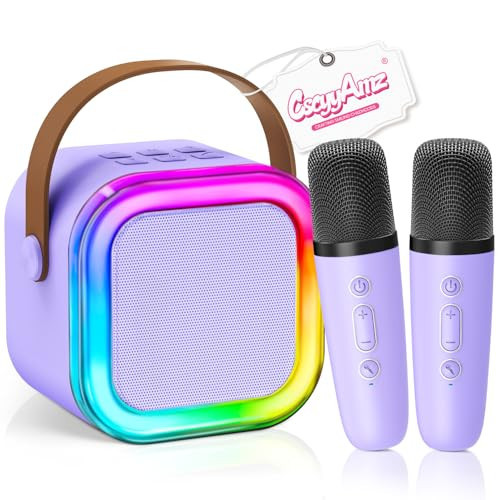 【2025 Newest】 Mini Karaoke Machine for Kids Girls & Boys - Portable Bluetooth Speaker with 2 Wireless Microphones - Kids Birthday Gifts for Ages 4-10 - Kids' Instrument Accessories - Purple | Amazon (US)