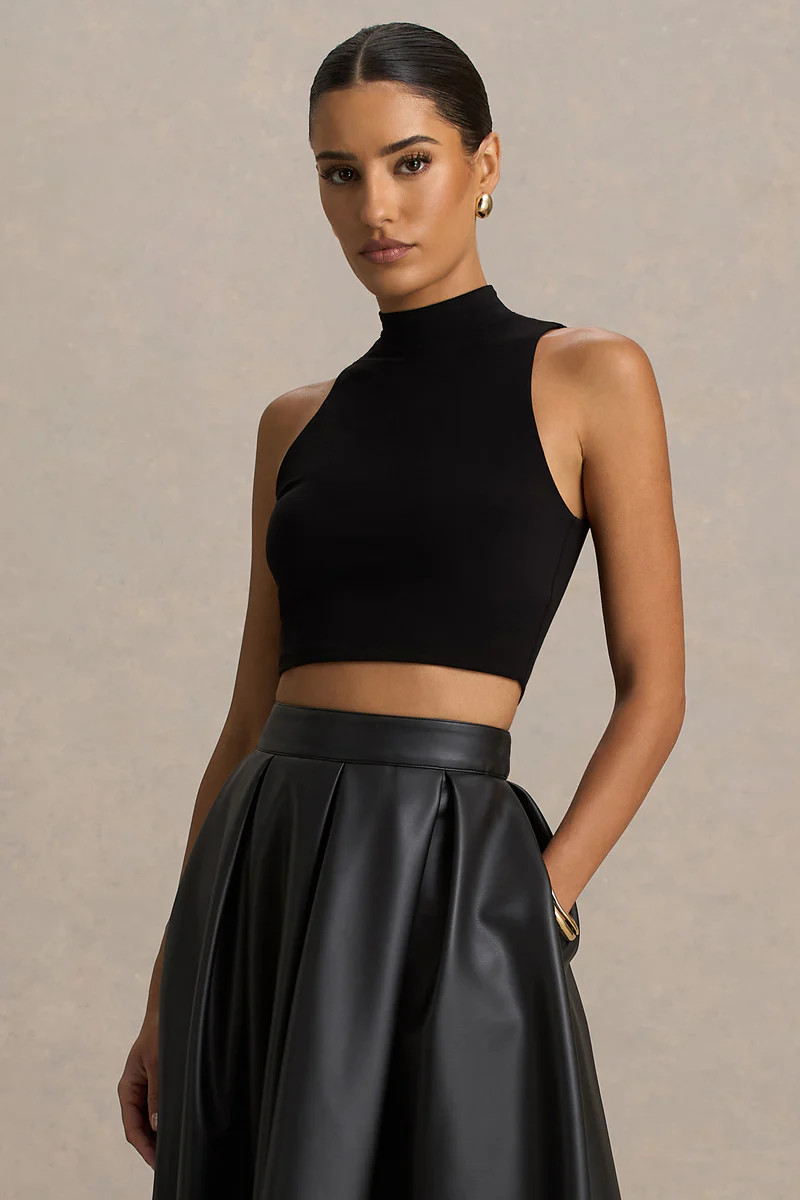 Sian  Black High-Neck Crop Top | Club L London