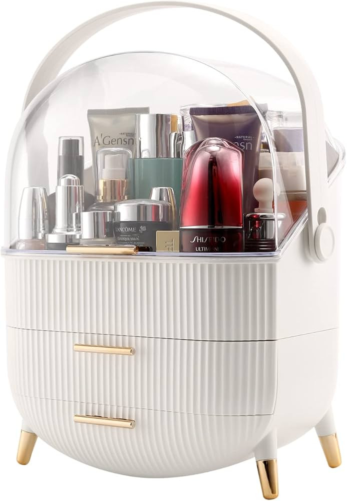 Makeup Organizer,Cosmetics Display Case With 2-Layer Storage Box,Waterproof And Dustproof,Skincare Storage Box (White B) | Amazon (US)