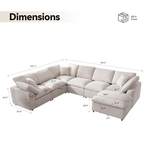 Modular Sectional Sofa Modern Oversized Cloud Couch with Movable Ottoman 7 Seater L-Shaped Sofas ... | Amazon (US)