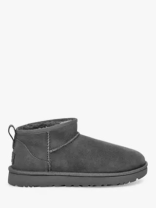 UGG Classic Ultra Mini Sheepskin and Suede Ankle Boots, Grey | John Lewis (UK)