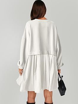 ANRABESS Women Oversized Sweatshirts Hoodie Dress Long Sleeve Crewneck Casual Baggy Patchwork Ple... | Amazon (US)