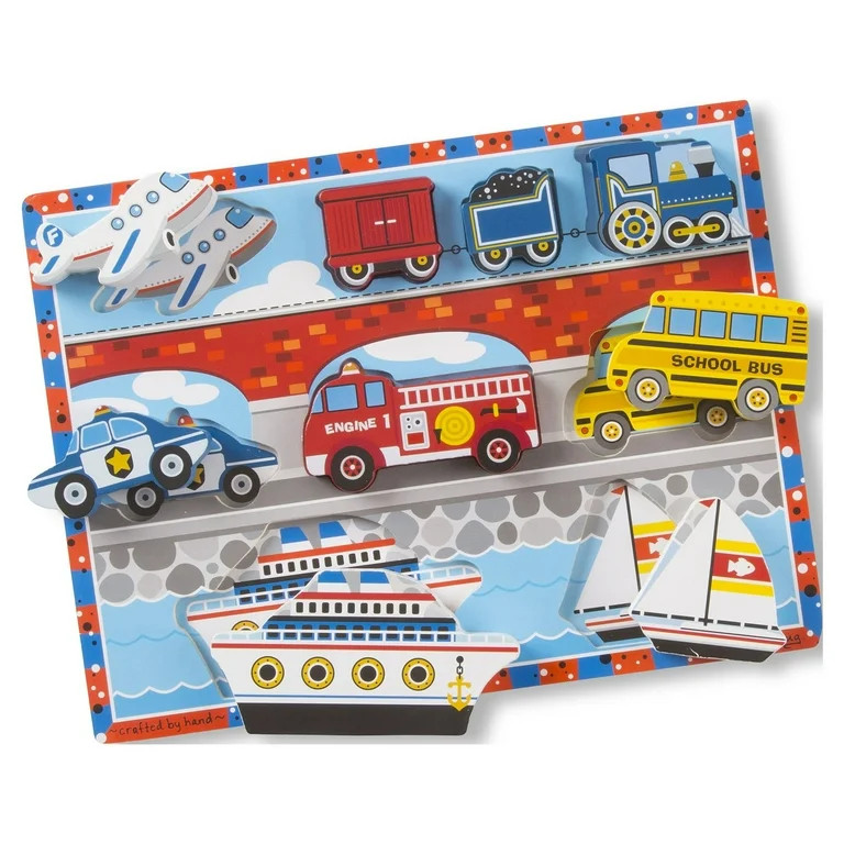 Melissa & Doug Vehicles Wooden Chunky Puzzle - Plane, Train, Cars, and Boats (9 pcs) - FSC Certif... | Walmart (US)