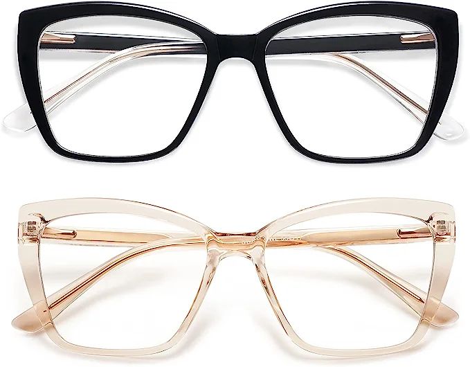 Amazon.com: AMOMOMA Trendy TR90 Oversized Blue Light Reading Glasses Women,Stylish Square Cat Eye... | Amazon (US)