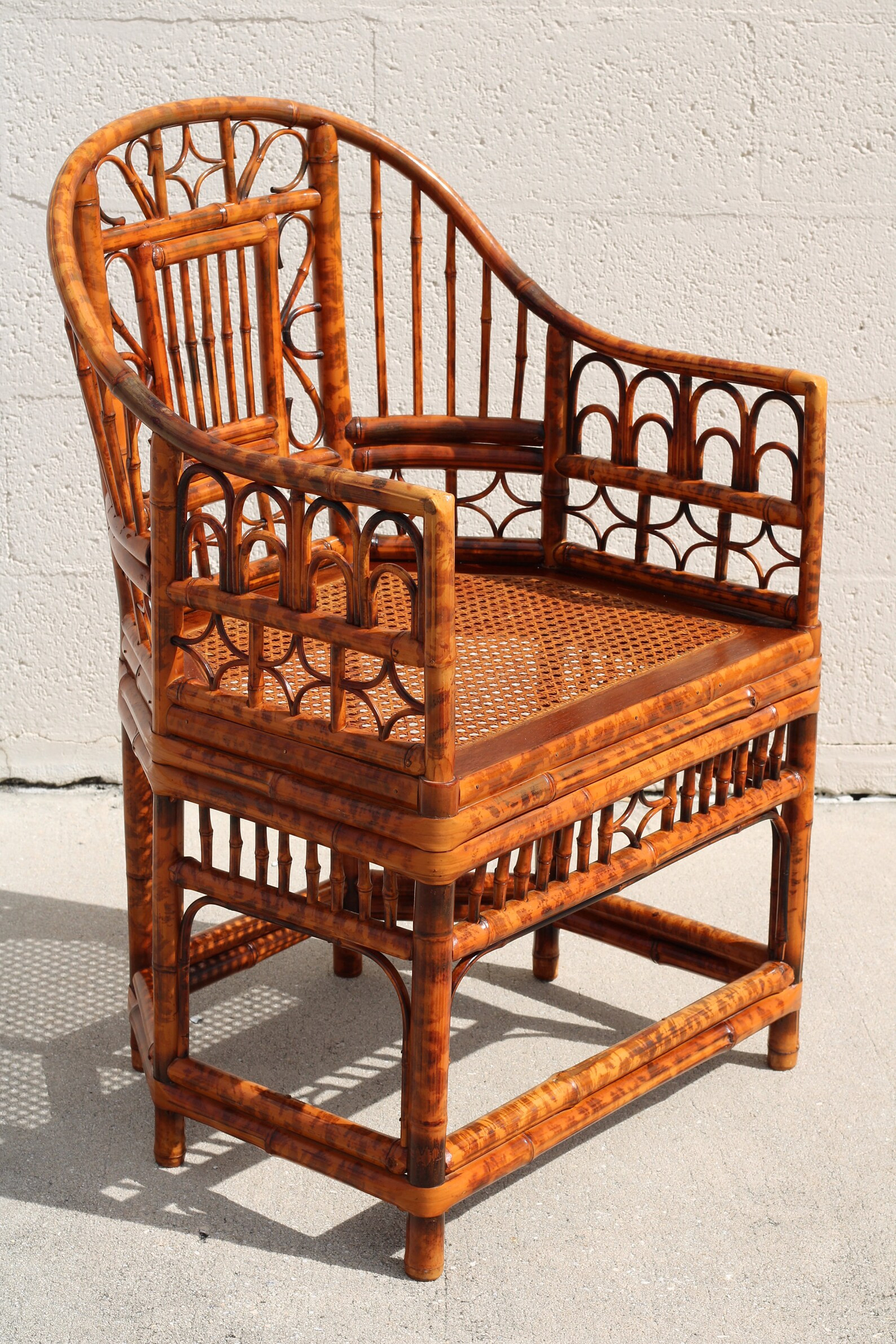 Vintage Brighton Pavilion Style Burnt Bamboo Tortoiseshell Arm Chairs, a Pair - Etsy | Etsy (US)