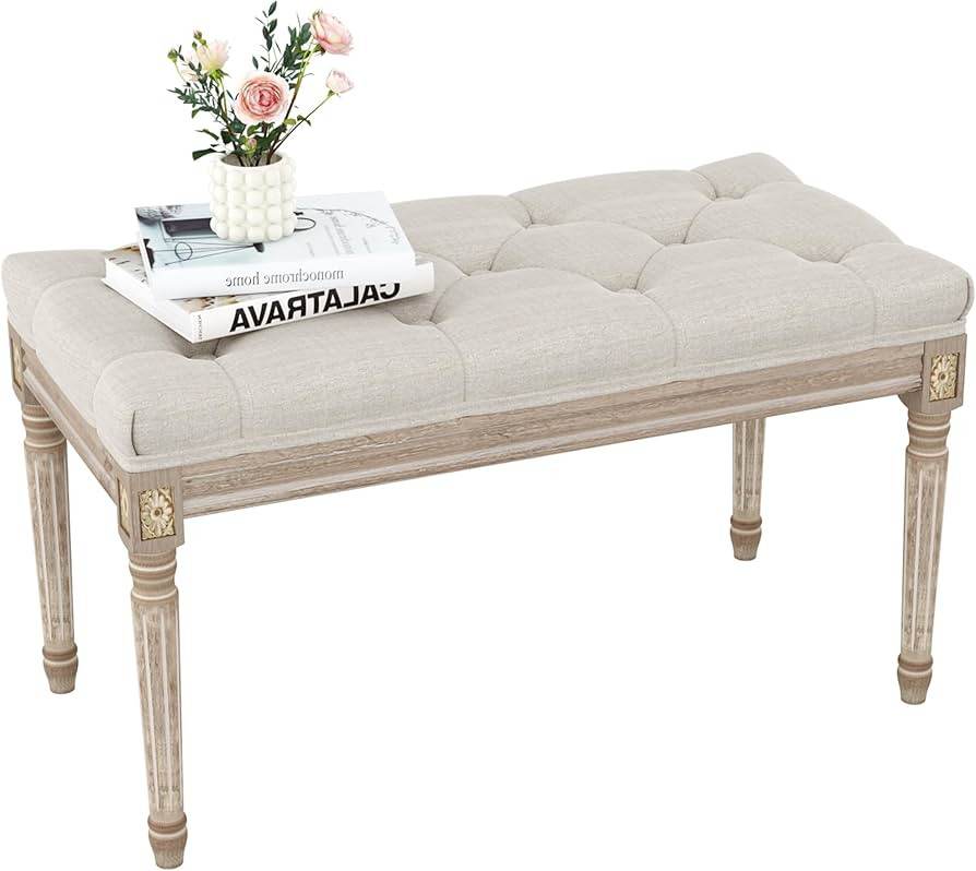 Yusong Upholstered Bench, Bedroom Bench for End of Bed, Piano Bench with Button Tufted Padded Sea... | Amazon (US)