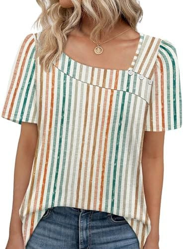 WIHOLL Womens Summer Tops Short Sleeve Shirts Square Neck Spring Outfits 2026 Fashion Clothing Bl... | Amazon (US)