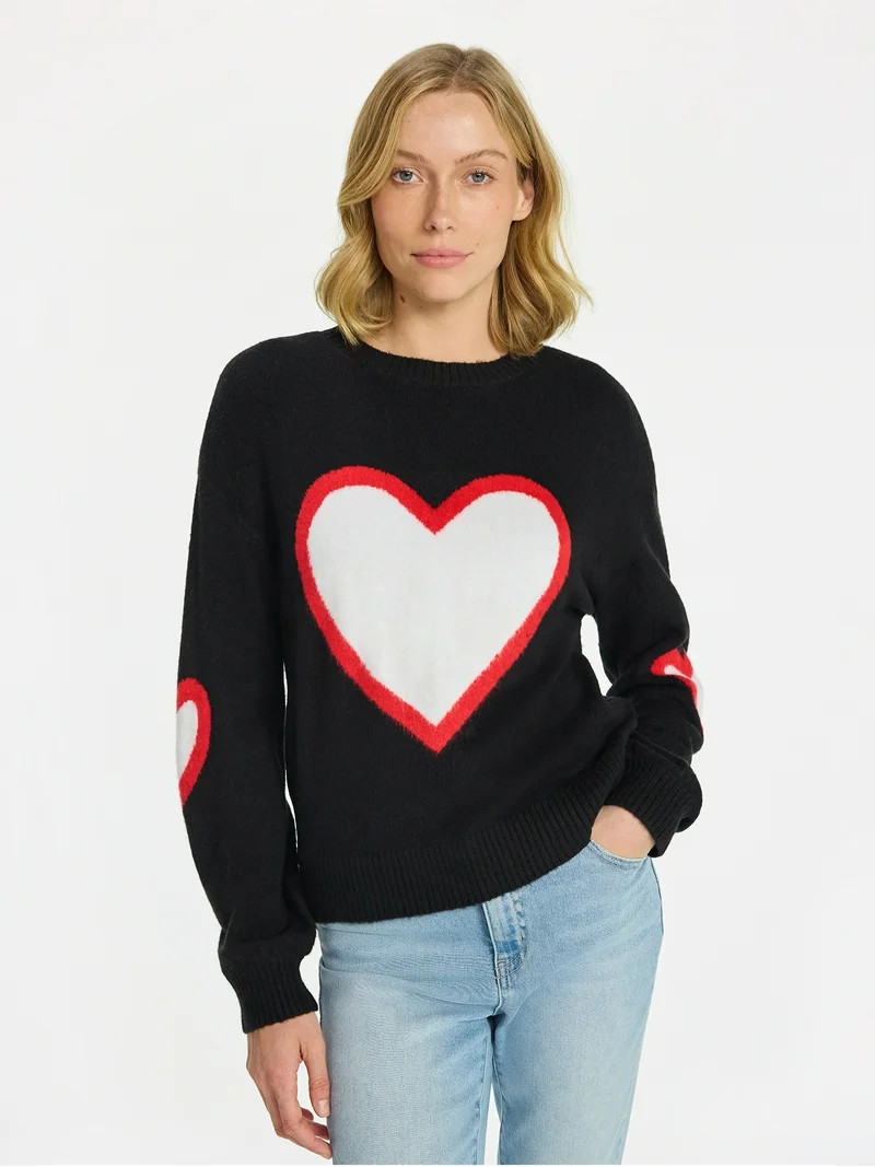 99 Jane Street Women's and Women's Plus Heart Sweater, Midweight, Sizes XS-4X | Walmart (US)