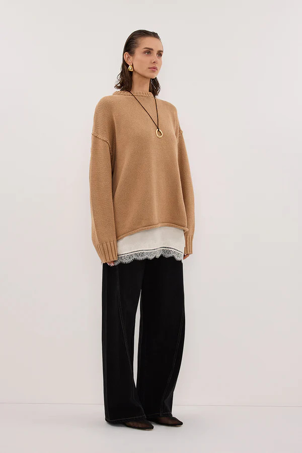 ROY WHEAT OVERSIZED LONGLINE KNIT JUMPER | DISSH