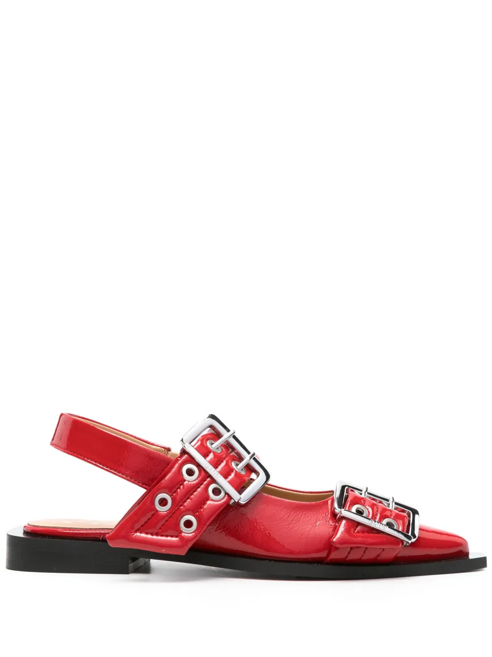 GANNI Wide Welt Buckled Ballerina Shoes | Red | FARFETCH | Farfetch Global