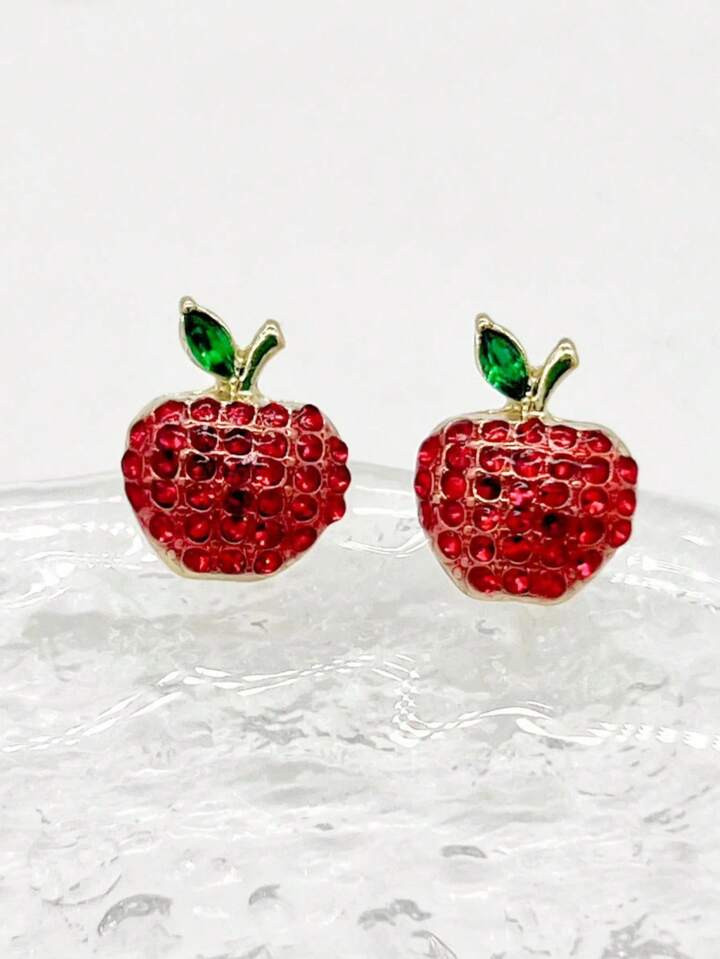 1pair Fashionable Cute Red Apple Shaped Stud Earrings | SHEIN