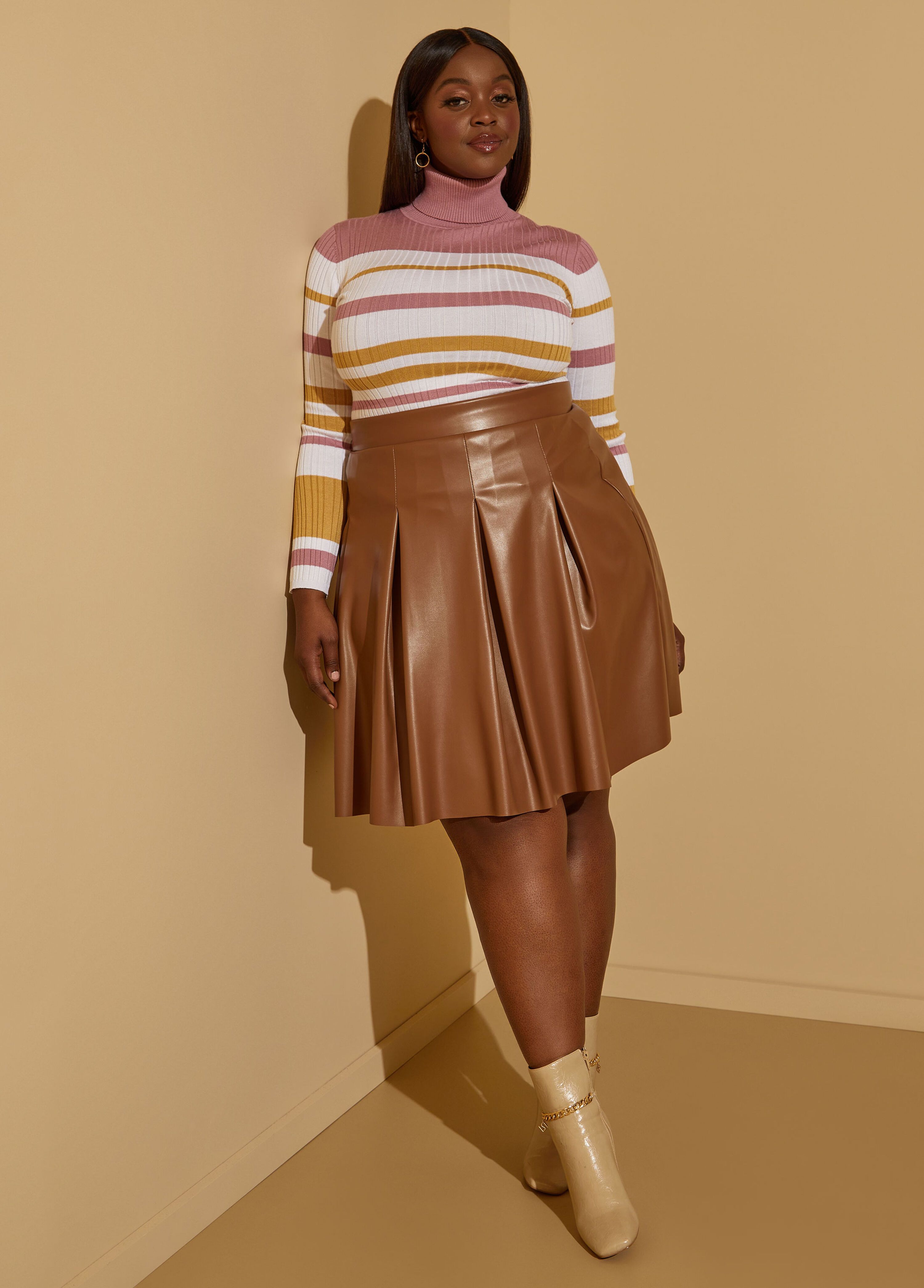 Pleated Faux Leather Skirt | Ashley Stewart