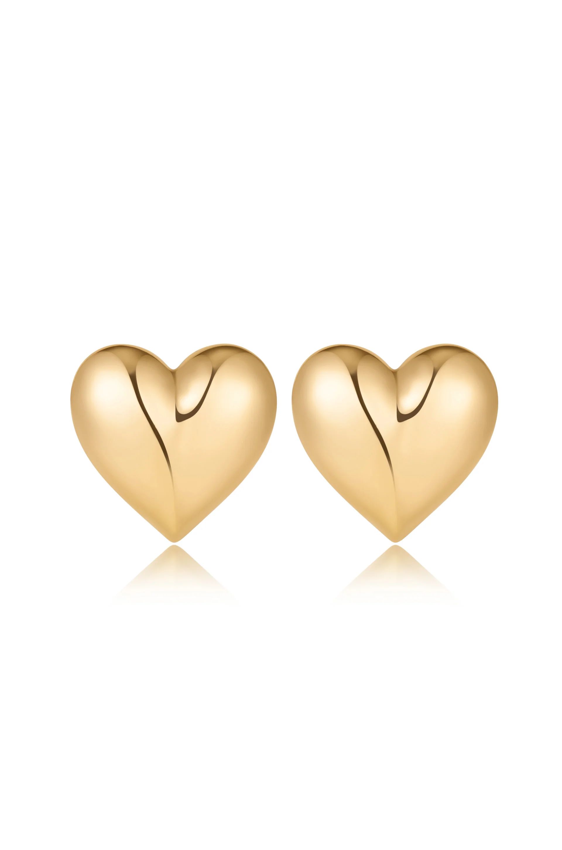 18k Gold Plated Heart Stud Earrings | Ettika