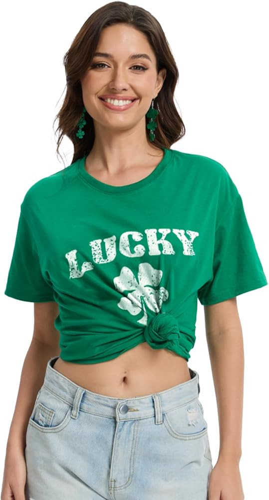 St Patrick's Day Shirts for Women Lucky Irish Green Shamrock Graphic Tee Costume Funny Saint Clov... | Amazon (US)