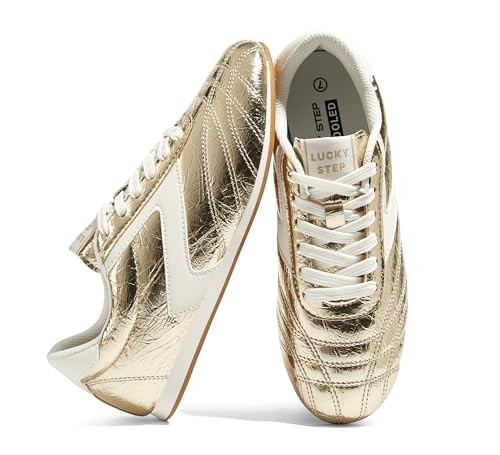LUCKY STEP Women's Lightweight Fashion Sneakers Thin Sole Athletic Casual Running Gym Workout Comfortable Walking Tennis Trainers Shoes(Light Gold/Beige,8.5) | Amazon (US)