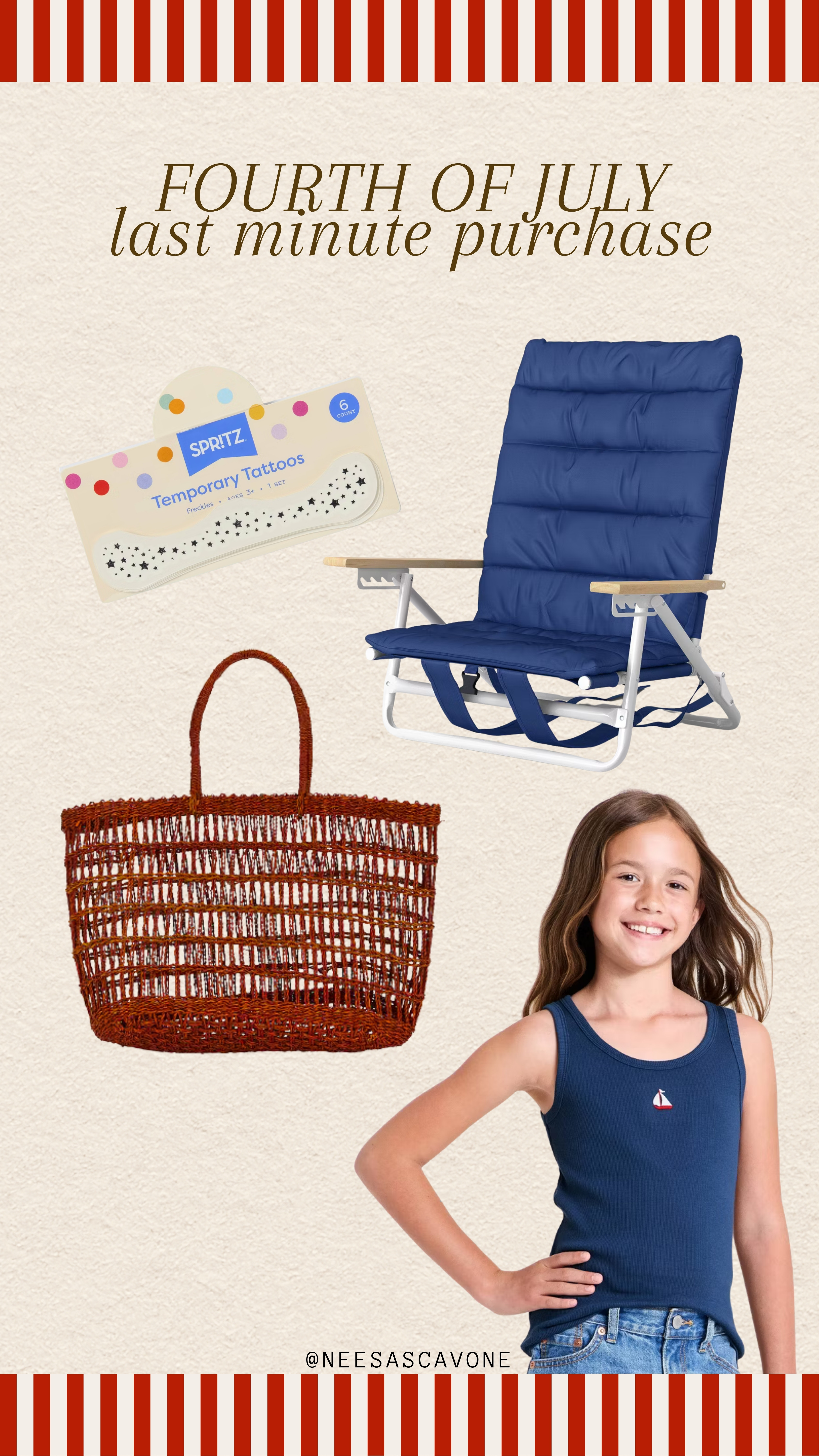 Last-minute Fourth of July finds that are too good not to share! 🇺🇸❤️ From festive temporary tattoos for the kids to the comfiest beach chair, the cutest woven tote, and an adorable patriotic tank—these are easy picks for your July 4th weekend. Everything is linked in my LTK before it sells out! ✨

#LTKFinds #LTKSale #LTKStyle #LTKSummer #FourthOfJuly #July4th #PatrioticStyle #SummerEssentials #BeachDay #PoolDay #TargetFinds #TargetStyle #BeachChair #SummerAccessories #KidsStyle #GirlsFashion #MomStyle #FamilyFun #WeekendVibes #SummerShopping #AffordableStyle #VacationEssentials #HolidayWeekend #RedWhiteAndBlue #SummerFavorites 

 #LTKSeasonal #LTKSaleAlert #LTKKids
