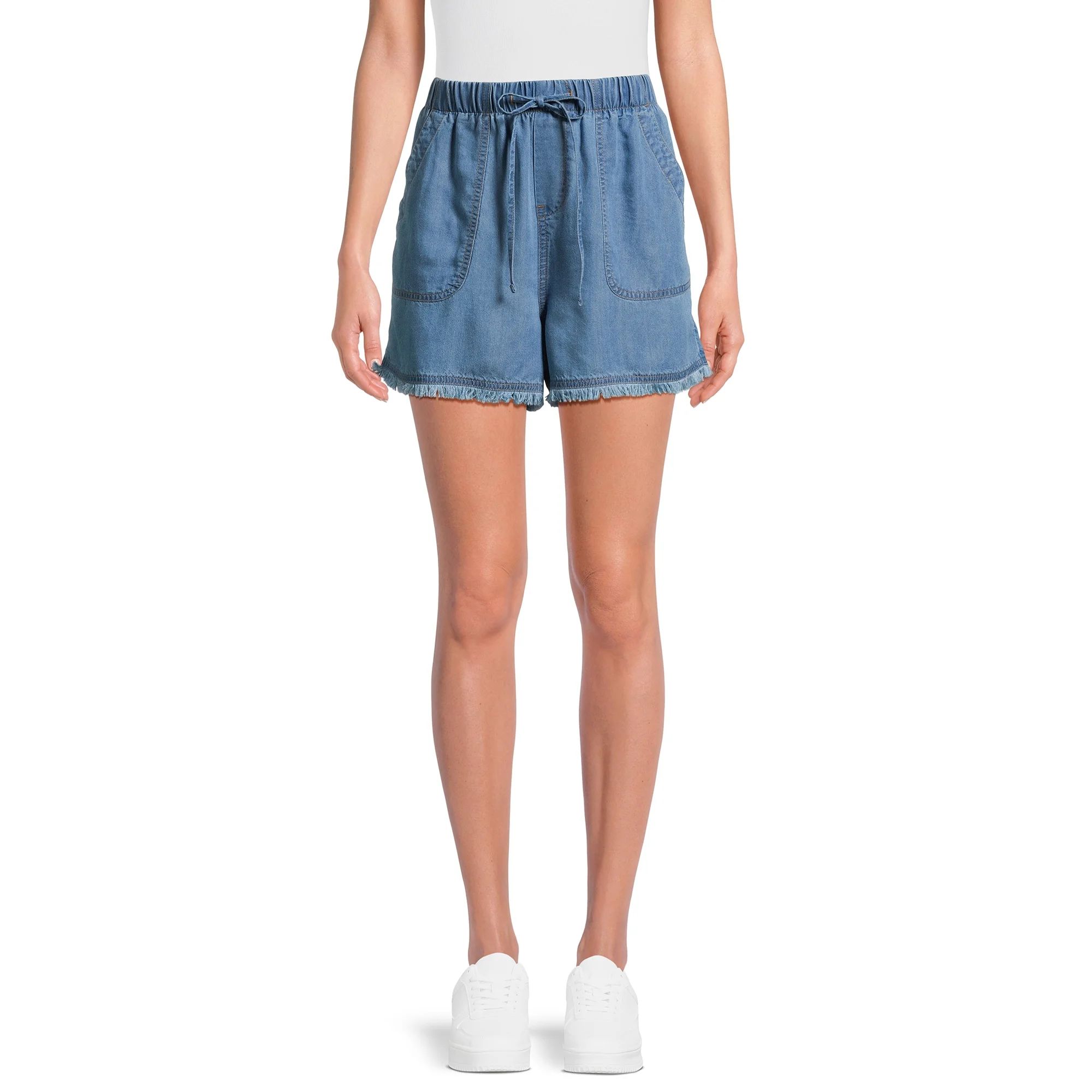 Time and Tru Women's Fray Hem Shorts, 3.5" Inseam, Sizes XS-XXXL | Walmart (US)