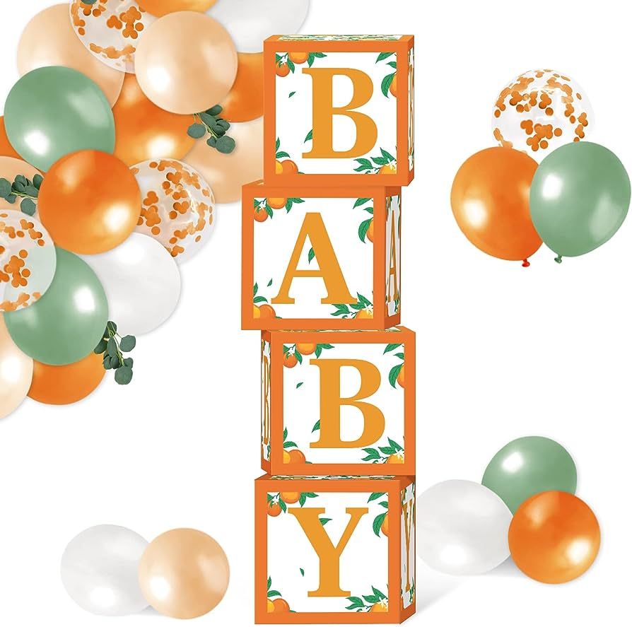Sinasasspel Little Cutie Baby Shower Balloon Boxes Decorations 1st Birthday Party Orange Backdrop... | Amazon (US)