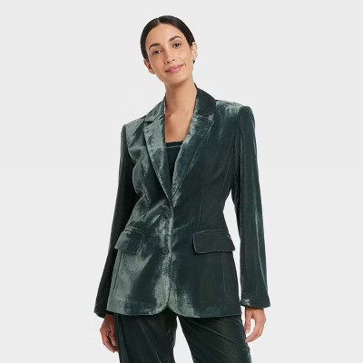 Women's Velvet Blazer - A New Day™ Green M | Target