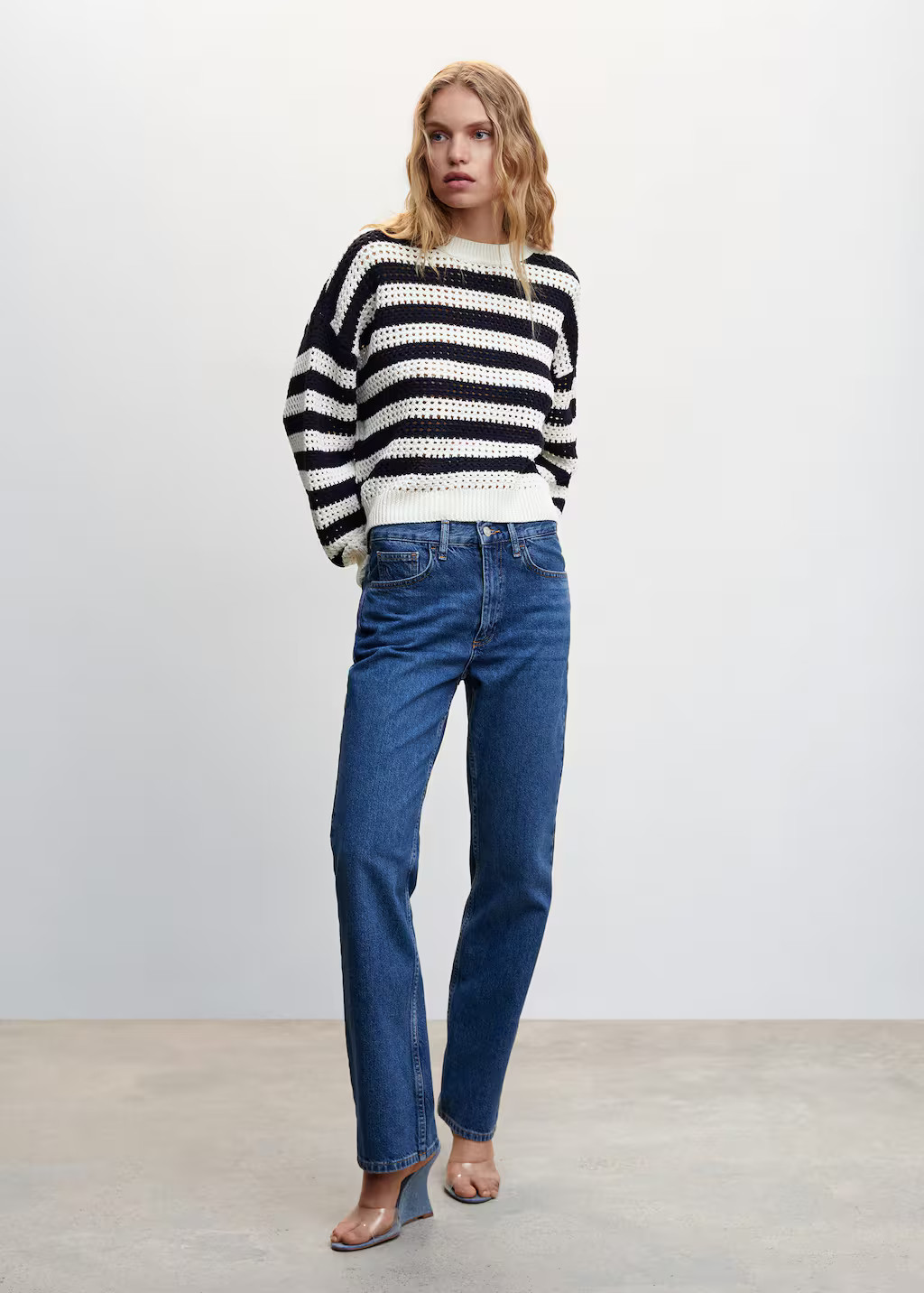 Striped openwork knit sweater -  Women | Mango USA | MANGO (US)