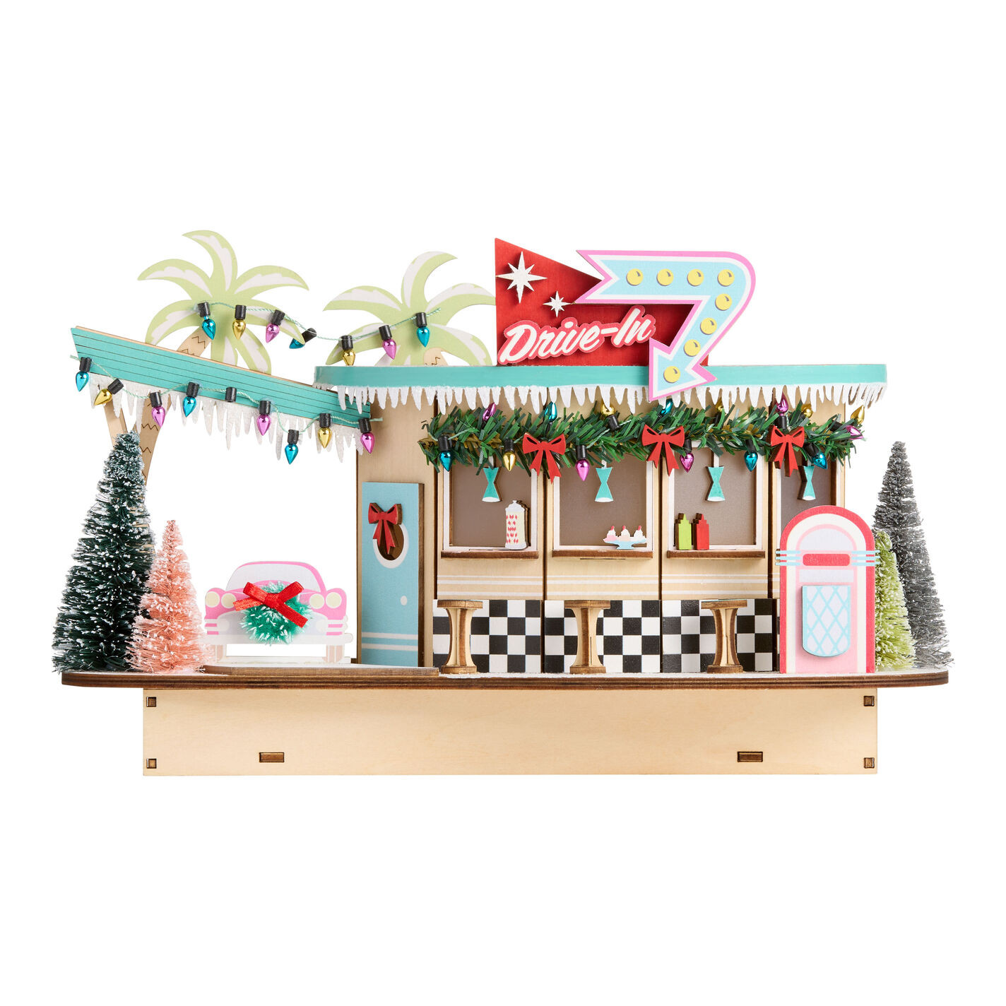 Laser Cut Wood Mid Century Drive In LED Light Up Decor | World Market