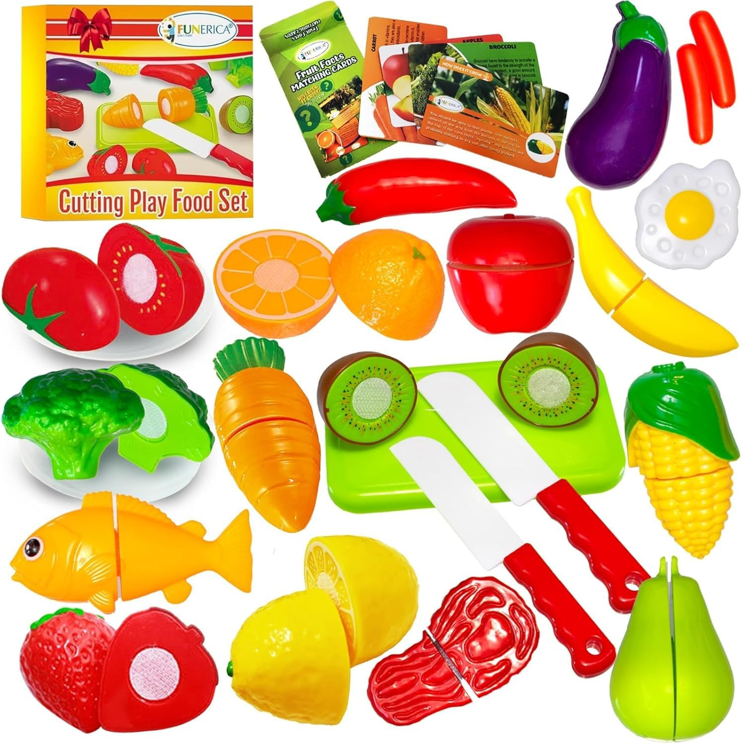 FUNERICA Cuttable Play Food, Fruits and Vegetables for Kids, Pretend Kitchen Toy Accessories Set ... | Amazon (US)