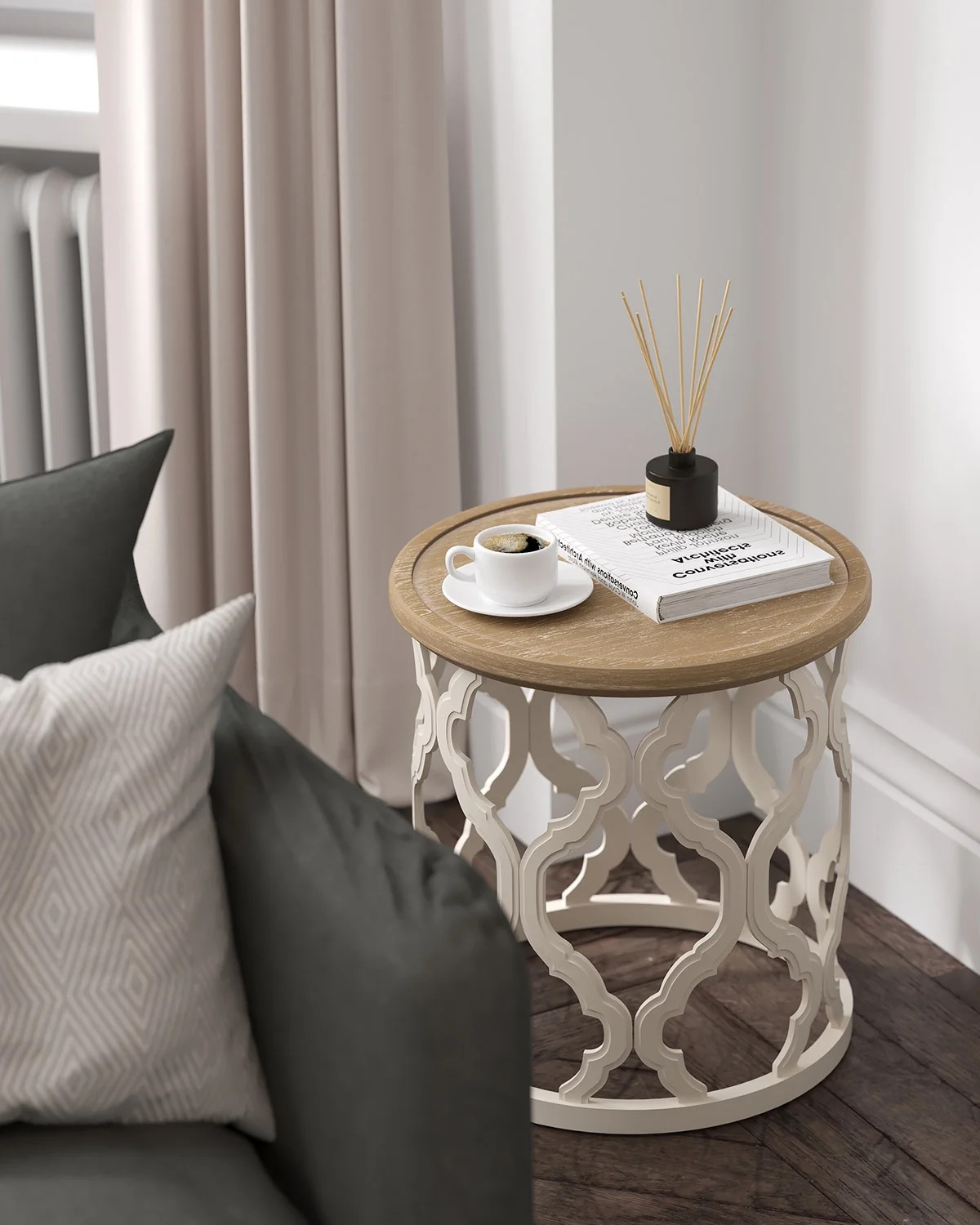 17.7'' Farmhouse End Table, Round French Country Side Table, Distressed Wood Tray Top Rustic Acce... | Walmart (US)