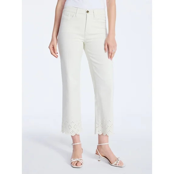 Free Assembly Women's and Women's Plus Embroidered Eyelet Cropped Jeans, 28" Inseam, Sizes 0-26 P... | Walmart (US)