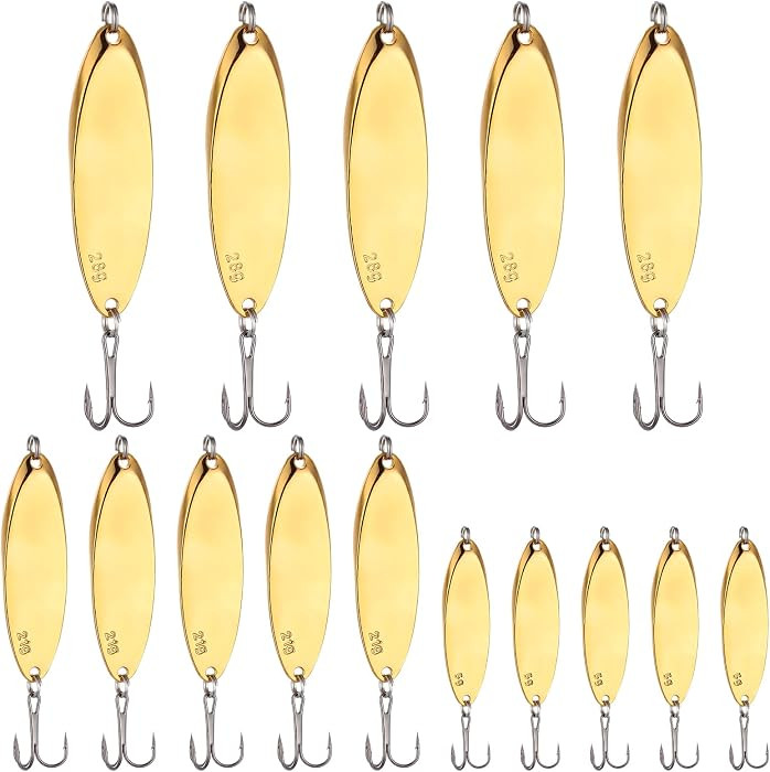 Shappy 15 Pcs Fishing Spoons Lures Treble Hooks Fishing Spoons 3 Sizes Hard Metal Casting Spoon L... | Amazon (US)