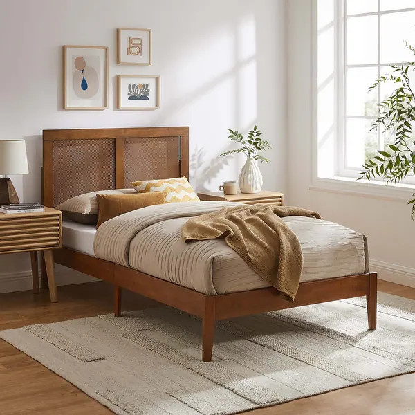 Sirocco Rattan and Wood Platform Bed - Walnut - Twin | Bed Bath & Beyond